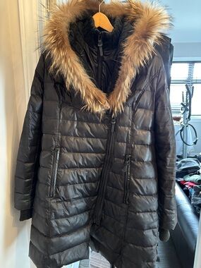 RUDSAK Black Quilted Puffer Coat with Faux Fur Trim Hood